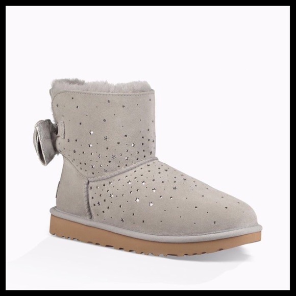 NEW UGG Stargirl Bow Mini Ankle Boot Light Grey - Picture 4 of 8